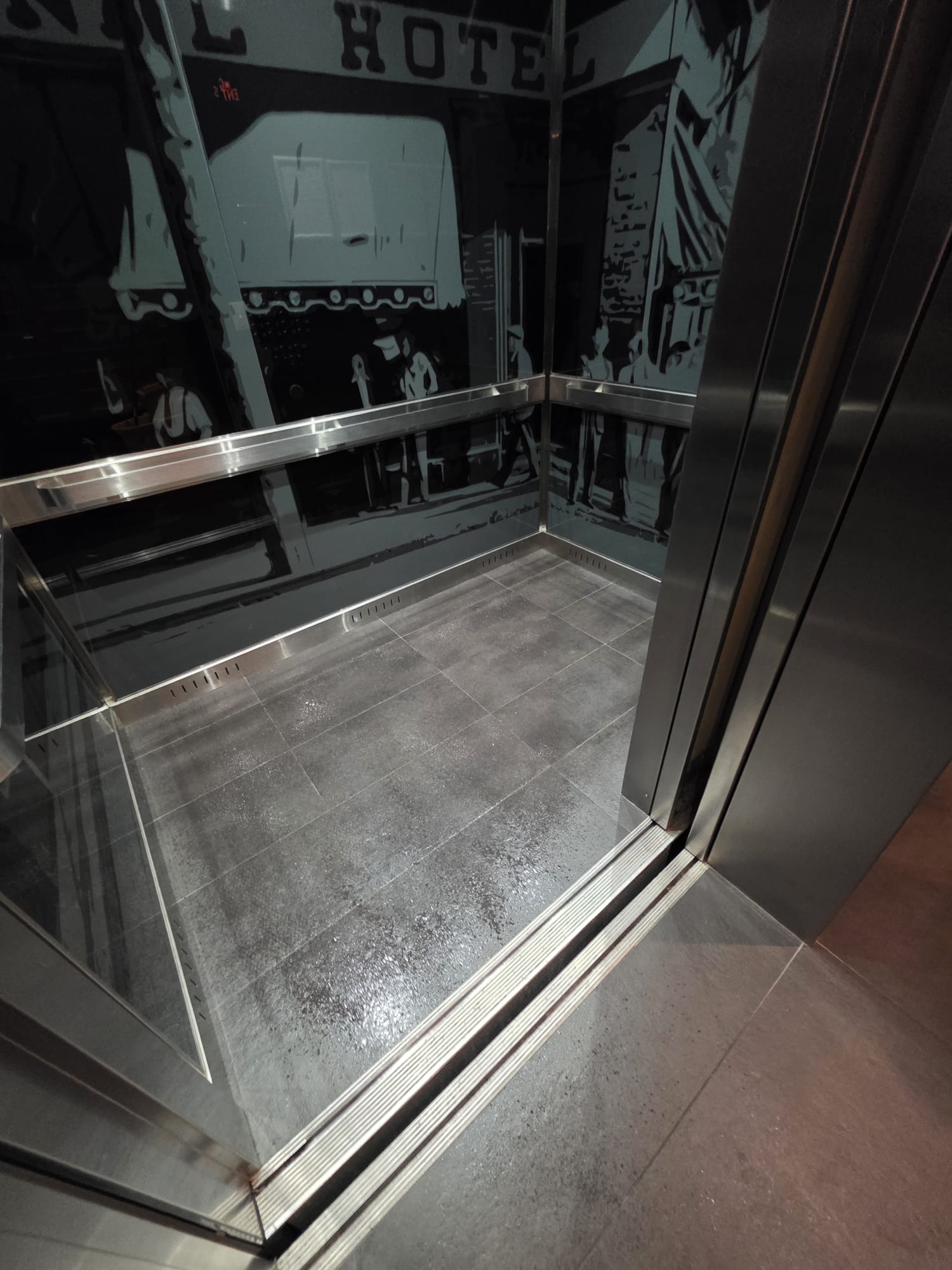 Elevator floor being cleaned