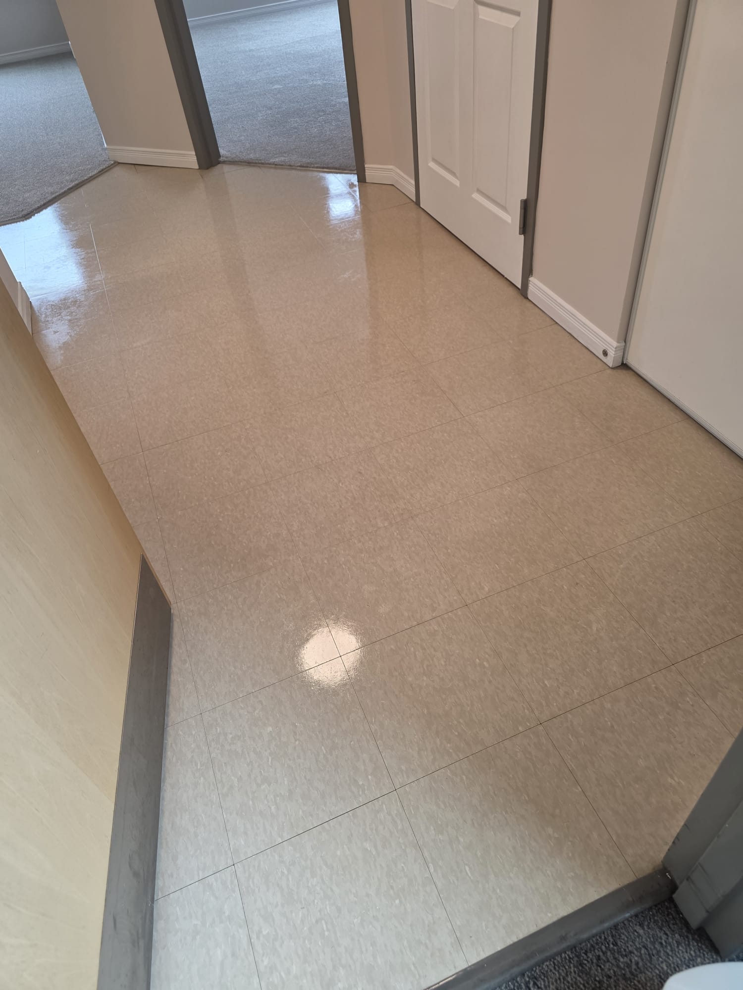 Shiny waxed corridor floor